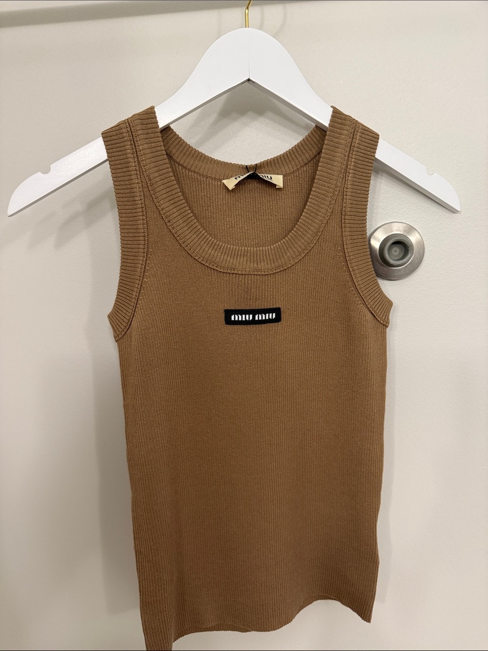 Miu Miu Camel Ribbed Scoop Tank
